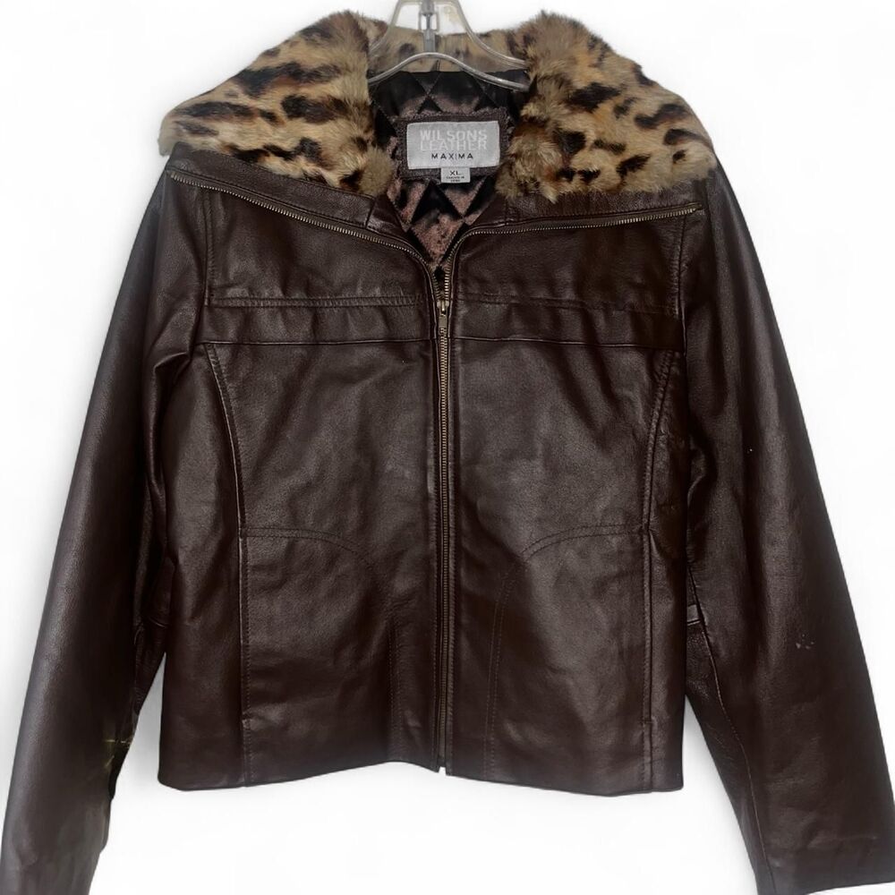 Y2K 2000 Vintage Wilsons Leather Women's Maxima 100% Leather Rabbit Jacket SZ XL